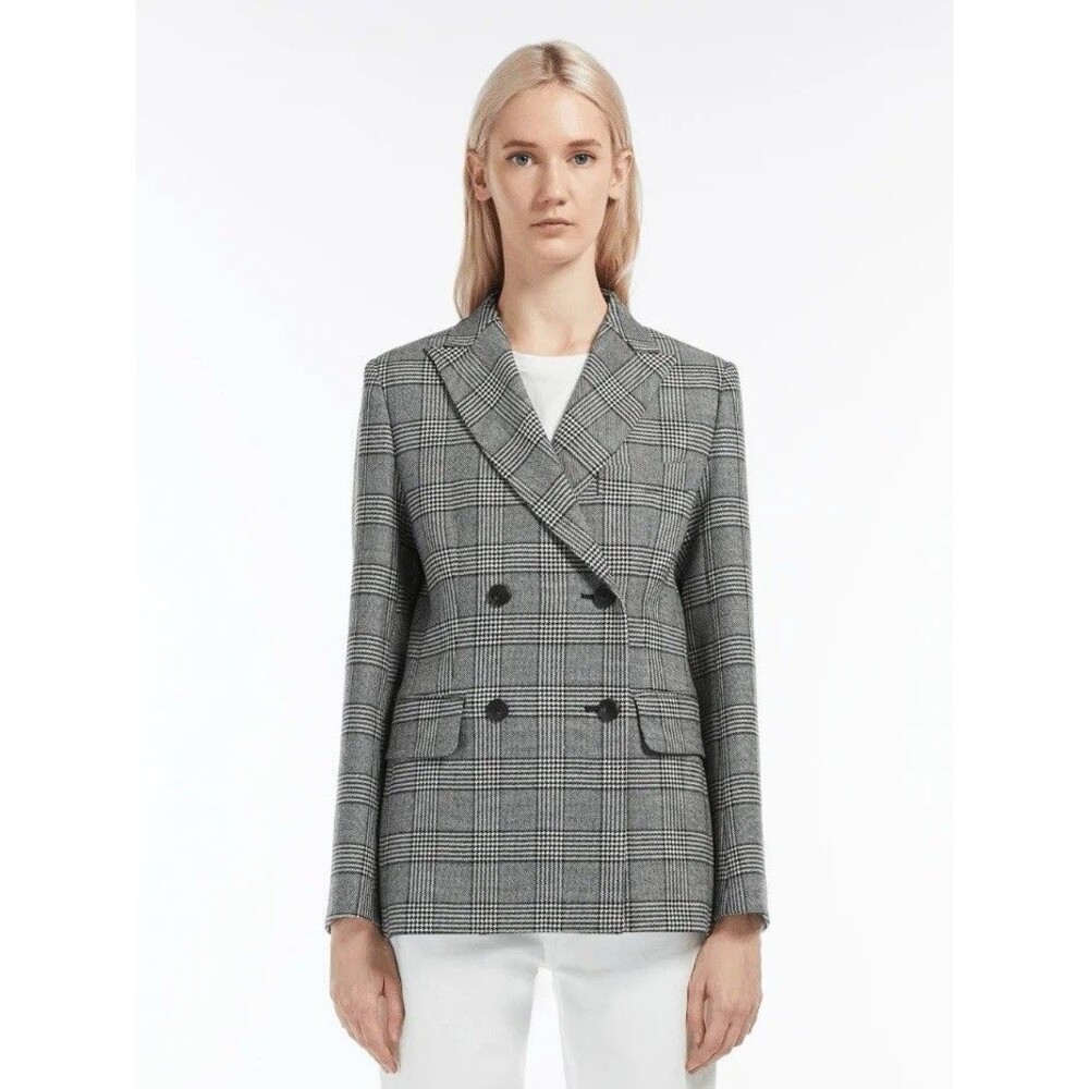 Weekend By Max Mara T BRONTE Checked Blazer 38 US 4 Black White Wool EXCELLENT